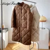 Parkas Winter Korean Style Long Cottonpadded Coat Women's Casual Standup Collar Argyle Pattern Oversized Parka Chic Jacket Belted