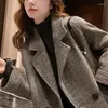 Women's Suits Blazer Woman Jacket Dress Outerwears Long Tweed Clothes Check Over Plaid Coats For Women Loose Wool & Blend High Quality Bring