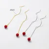 Dangle Earrings LAVIFAM 925 Sterling Silver Red Synthetic Pearl Wavy Long Ear Line For Women Thin Earring Jewelry