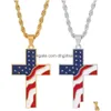 Collane con ciondolo Stelle e strisce americane Croce in acciaio inossidabile Collana con bandiera americana Accessori per gioielli di moda con catena a goccia Deli Dhcox