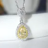 Superpromoción Joyería de lujo de Plata de Ley 925, Topacio amarillo CZ, colgante de gota de agua con diamantes, collar de clavícula con corte de pera para mujer G290D