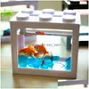 Dekorationer Stapble Desktop Miniature Aquarium Fish Tank Turtle Jellyfish Betta Reptil Ecological Mini Remote Control Drop Delive DHVMS