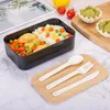 Dinnerware Layer Box Lunch BPA Wooden Microwave Bento Single Container Style Free Portable