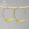 Lotus Fun Lovely Flying Dachshund Dog Big Round Hoop Earrings Real 925 Sterling Silver 18K Gold Earrings for Women Jewelry 210507347V