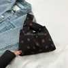 Cute Strawberry Corduroy Handbag Woman Portable Shopper Storage Bag Fashionable Casual Small Tote Bags Large Capacity Bento Bag