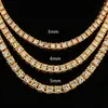 Mens Hip Hop Bling Bling Iced Out Tennis Chain 1 Row Necklaces Luxury Silver Gold Men Chain Fashion Jewelry220A