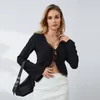 Women's Blouses Lace Eyelash Trim Tie Front Shirt Casual Cardigan Women Spring Fall Long Sleeve Crop Tops For Club Streetwear Aesthetic