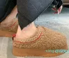 Tasman Slippers Chestnut Fur Slides Sherpa Fleece Fluffy Tazz Braid Scuffs Mules Women Ultra Mini Platform Boot-On Shoes Sued