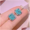 Stud 925 Sterling Sier Heart Love Earrings for Women 18k Rose Gold Shining Square Elegant Crystal Blue Diamond Ear Rings Designer Ea Dhwzl