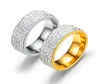 Popular 18K Gold Plated 5 Rows Diamond Ring Lovers Stainless Steel Rings Jewelry4715934