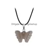 Pendant Necklaces Crystal Stone Butterfly Necklace Hand Carved Natural Gemstone Ladies Party Fashion Accessories Whit Chains Drop De Dhw94