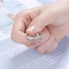 Anéis de cluster coreano simples empilhável dupla camada rosa ouro cúbico zircônia 925 prata esterlina anel de noivado ajustável para wom275i