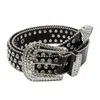 Belts Rhinestone Studded Women's Fashion Faux Leather Belt Luxury Female For Women Designer Vintage Waistband Waist Western Y2K