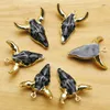 Pendant Necklaces Natural Resin Bull Head Necklace Men's And Women's Fashion Reiki Jewelry Accessories Gift Wholesale 6Pcs