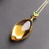 Natural Yellow Citrine Quartz Water Drop Pendant 38x15mm Women Rare Wealthy Gold Citrine Stone Fashion Bead Necklace AAAAA 231229