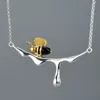 Fun 18K Gold Bee and Dripping Honey Pendant Necklace Real 925 Sterling Silver Handmade Designer Fine Jewelry for Women 231229