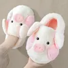 Pantoufles 2023 mignon cochon femmes moelleux fourrure plate-forme semelle épaisse maison chaussures hiver en peluche Kawaii Animal intérieur maison diapositives