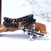 Whole Black Obsidian Natural Stone Bracelets 8mm Round Beads With Closs Pendant Necklace Energy Stone Bracelet Jewelry2798