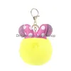 Key Rings Bow Ribbon Fur Lint Ball Keychain Ring Pendant For Girls Bag School Drop Delivery Jewelry Dh6Wo