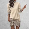 Abiti casual Primavera Autunno Abito patchwork stampato da donna Eleganza Collo alto Maniche lunghe Temperamento Polsini Orlo