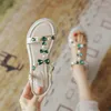 Scarpe eleganti 2023 Moda Donna Sandali Open Toe Zeppe basse T-strap Grande strass Sandali estivi Bohemian Verde Casual