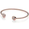 Original Rose Gold Silver Signature with Crystal Open Bangle Fit 925 Sterling Silver Bead Charm Armband DIY Europe Jewelry 231229