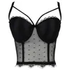 Camis J78E Frauen Sexy Spaghetti Strap Bustier Bh Sheer Polka Dot Mesh Wimpern Spitze Trim Leibchen Weste Club Party Ohne Knochen saum Abnehmen