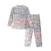 Mäns Sleepwear USA Midwest Map Autumn Retro Print Casual Overdimensionerad Pyjama Set Man Långärmning Kawaii Daglig anpassad hemdräkt