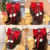 Acessórios de cabelo vermelho veludo arcos fitas scrunchies mulheres meninas longos laços elásticos headwears feminino crianças ferramentas estilo ano decoração