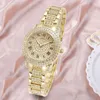 Wristwatches Luxury Women Diamond Watch Chain Bracelet Ladies Quartz Gold Rome For Wristwatch Shiny Crystal