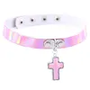 Chokers Laser Rainbow Leather Choker Halsband krage med Jesus Cross Pendant Women Fashion Slave Hip Hop Jewelry Will och Sandy Dr Dhcoe