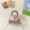 Lady style children pearls chain handbags girls rabbit bear Bows applique single shoulder bag sweet kids splicing lace falbala princess crossbody bags Z6403