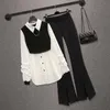 Summer Pleated Chiffon Shirt Blazer Casual Fleared Pants Twopiece Elegant Womens Fit Street Outfits för 231229