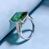 Cluster Rings Spring Qiaoer Vintage 18K White Gold Plated 10 14MM Emerald High Carbon Diamonds 925 Sterling Silver Fine Jewelry