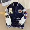 American Street Retro Embroidered Letters Flocking Men And Women Baseball Uniforms Y2K Trend College Style Joker Loose Jacket 231229