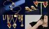 Luxurious Letter V Bracelets Wheat Ear Drop Inlaid Ruby Crystal Floral Relief Necklaces Bracelet Set Portrait Banshee 18K Gold Plated Designer Jewelry HGHF3471677