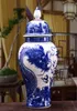 Вазы Античный китайский дракон Классическая керамика Цин Большая имбирная банка Синяя и белая фарфоровая напольная ваза для драгоценного подарка6482625