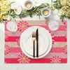 テーブルマットピンクの花ブルームパッド長方形の非滑りのキッチンプレースマット4つの熱断熱マットのパーティーデコレーション用のセット