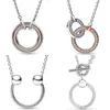 Original signatur Två ton sammanflätade cirklar bana Ushape -halsband för Europa 925 Sterling Silver Bead Charm DIY Jewelry 231229