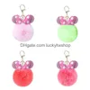 Key Rings Bow Ribbon Fur Lint Ball Keychain Ring Pendant For Girls Bag School Drop Delivery Jewelry Dh6Wo