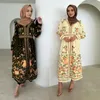 Ethnic Clothing Women V-neck Muslim Dress Abaya For Dubai Turkey Islam Clothes Casual Middle Eastern Simple Print Fashion Long Robe