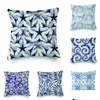 Cushion/Decorative Pillow Blue Pattern Er Shiribo Print Pillowcase For Square Linen Chair Living Room Sofa Decoration 45X45Cm Drop D Dholr