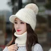 Frauen Kaninchen Haar Gestrickte Hüte Schal Handschuhe Set Warme Dicke Skullies Hut Pelz PomPoms Ski Cap Süße Mädchen Winter Beanie caps 231229