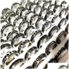 Band Rings 50Pcs Mti-Styles Mix Rotating Stainless Steel Spin Men Women Spinner Ring Wholesale Rotate Finger Party Jewelry Drop Deliv Dhpia