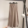 Jupes de couleur unie jupe élégante taille haute satin maxi pour les femmes a-ligne slim fit formelle fête bal avec doux