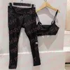 Luxus Marke Schwarz Bh Hosen Brief Frauen Gym Leggings Casual Zwei Stück Set Sumemr Sexy Yoga Bh Laufen Fitness Tragen