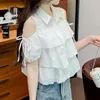 Blouses Femmes Femmes Sexy Hors Épaule À Lacets Chic Chemises Douces Tendance Casual Volants Blanc À Manches Courtes Kawaii Tops Y2K Blusas