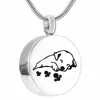 Unisex Stainless Steel Pet Dog Cat Jewelry Print Cremation Ashes Holder Pet Memorial Urn Necklace For Memory Pendant Necklaces295f