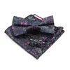 Bow Ties Polyester Pocket Square Handkerchief Set Blue Floral Butterfly Bowtie Cufflink Brooch For Wedding Party Accessory Gift