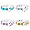 Chokers Chockers Harauku Pu Leather Choker Necklace Women Holographic Heart Metal Laser Collares Chocker Jewelry Will And Sandy Drop Dhfzn